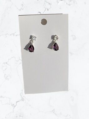 Swarovski Crystal  Purple Teardrop Stud Earrings